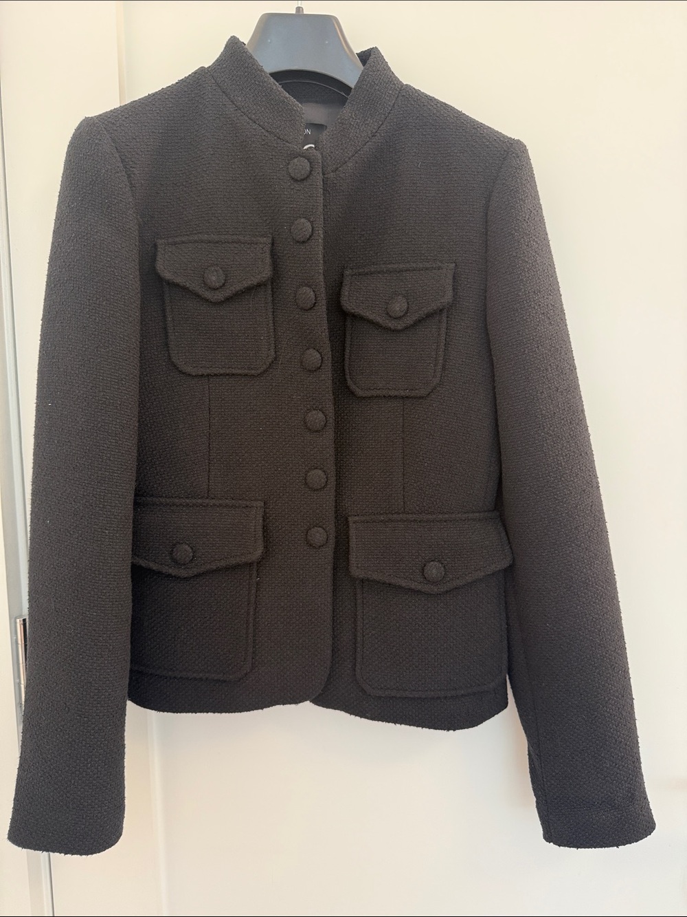 Mango Black Textured Military-Style Blazer